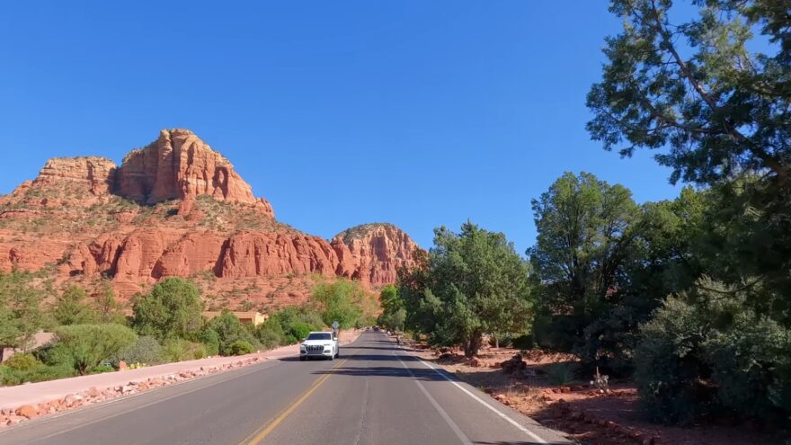 Road through Sedona red rock formations