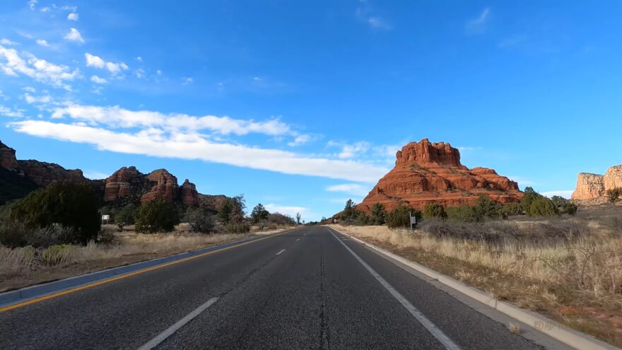 Red Rock Scenic Byway road leading toward Bell Rock